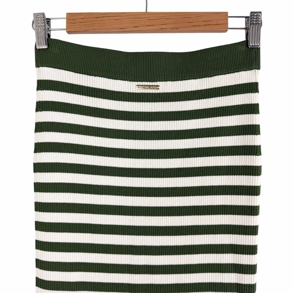 Michael Kors Striped Ribbed Midi Skirt Green White Size Small